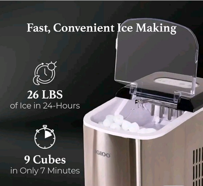 Igloo IGLICEB26SS 26 lbs Countertop Ice Maker-Stainless Steel w/ Manual gallery