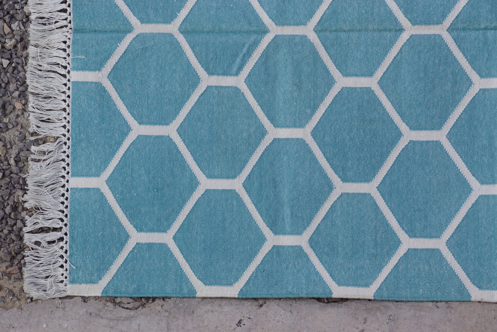Rugmoda Cotton Blue Geometric Honeycomb 3x5 ft Area Rug for Living Room Rug gallery