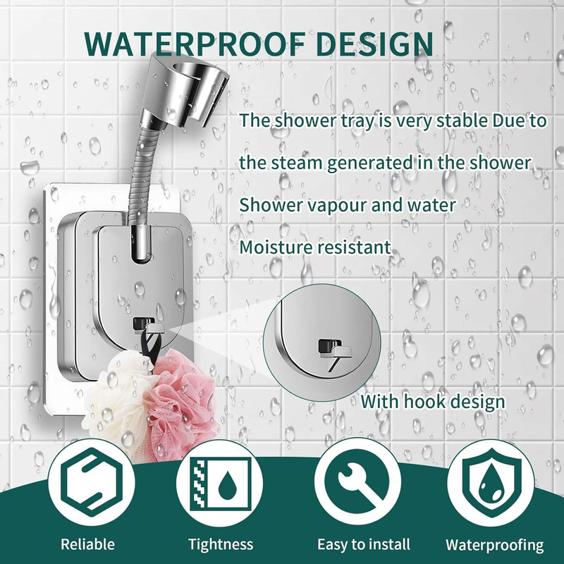 Shower Head Holder Wall Mount, 360° Adjustable Handheld, No-Drill Strong Adhesiv gallery
