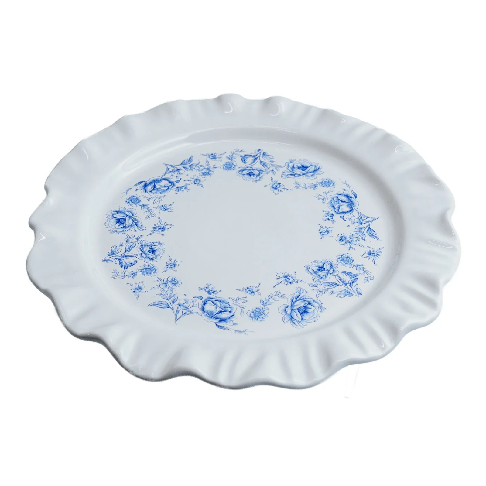 1 Plate Floral Ruffled-Edged Stoneware Plates Blue & White 8.5" My Texas House gallery