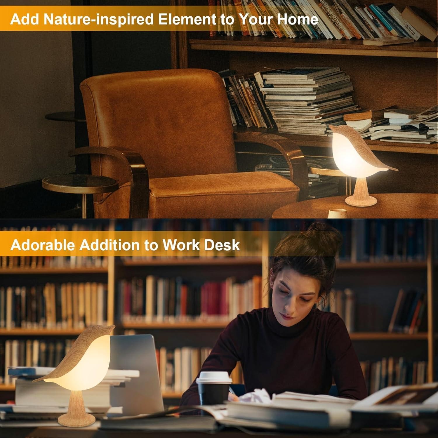 1pc LED Touch-control Bird Lamp - Art Deco, 3-levels Dimmable, Usb-cordless with gallery