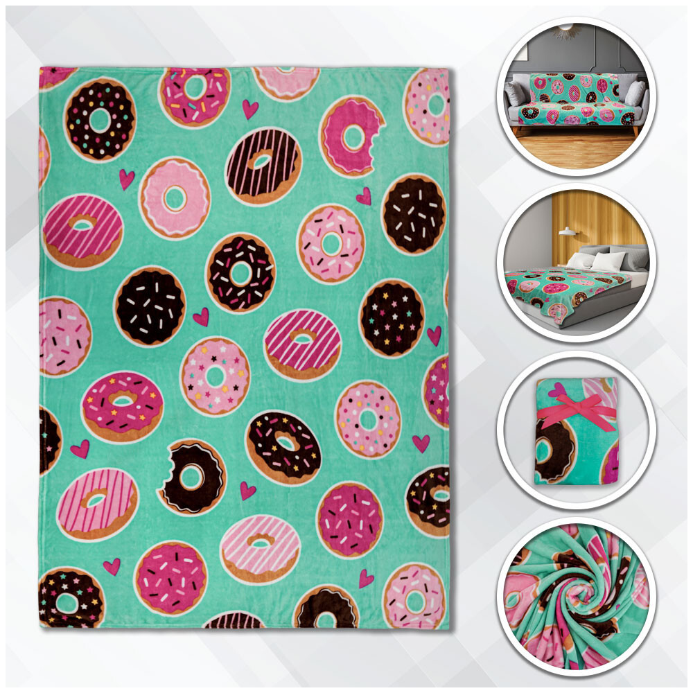 Teal Donut Blanket Soft Plush Blanket Donut Daydream Blanket 50x60in