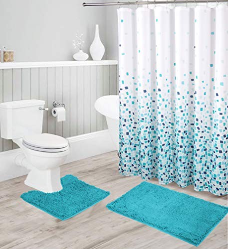 Chenille Soft Rug Anti-Slip Bath Set Includes Bath Mat, Contour Mat, Turquoise gallery