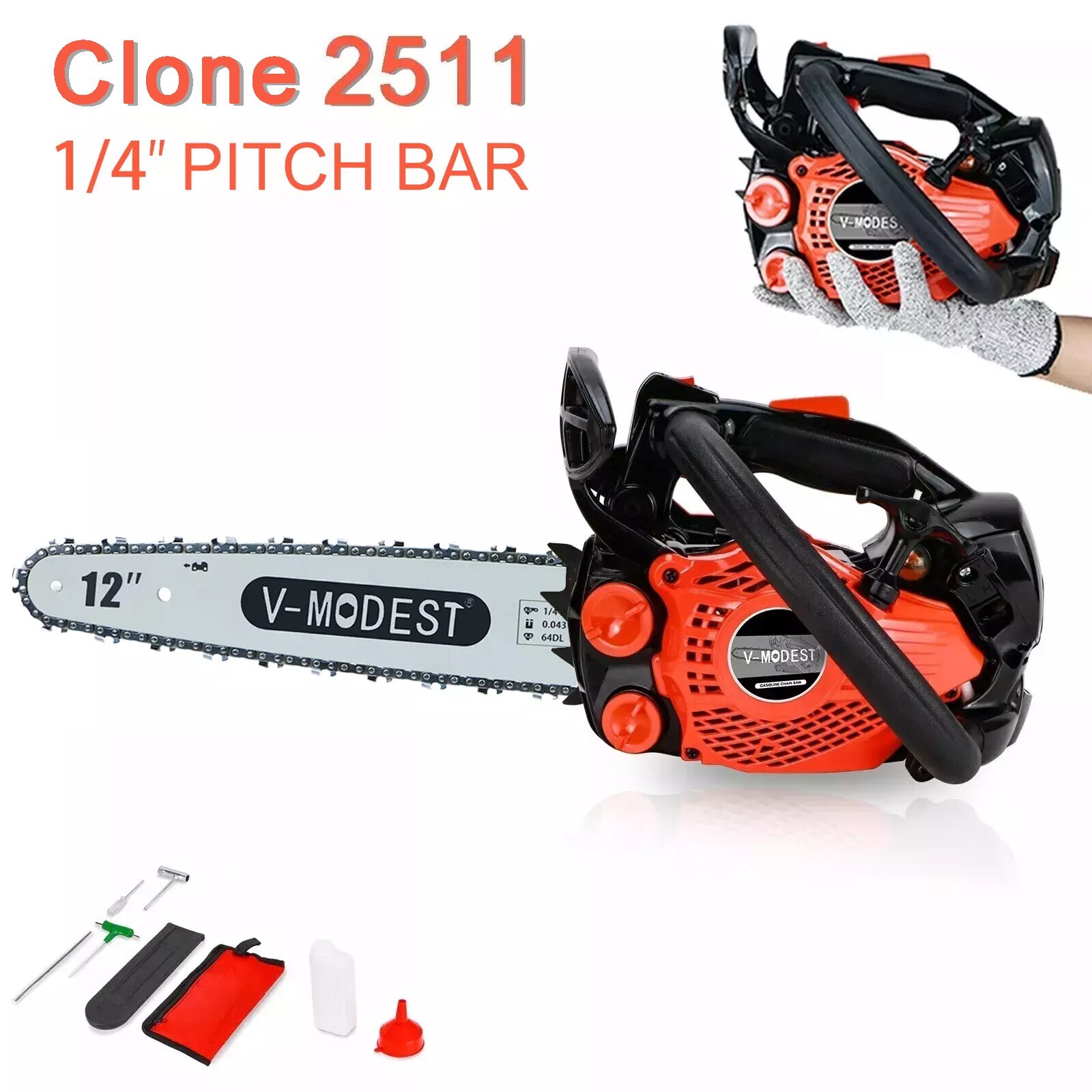 V-MODEST 2511 12" Compact Top Handle Gas Chainsaw 1/4" PITCH BAR 25CC 2-Stroke gallery