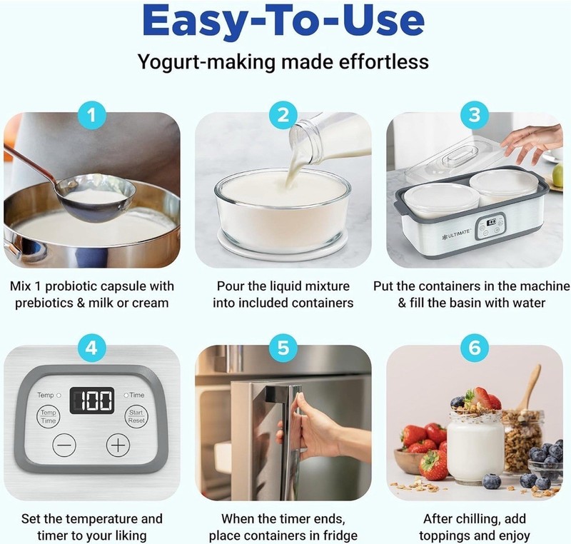 Ultimate Probiotic Yogurt Maker with Adjustable Temperature & Time (2 bowls) gallery