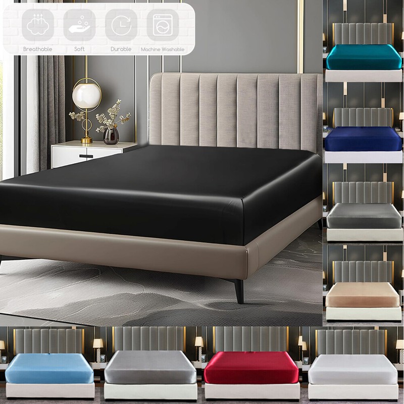 Bed Sheets&Pillowcase Set Luxury Satin Silk Sheet Deep Pocket Free Wrinkle Fade gallery