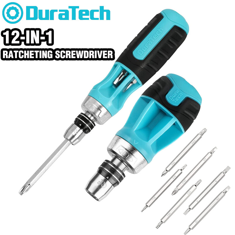 DURATECH 4"/6" Stubby Ratcheting Screwdriver 12-in-1 Multi-bit Short Screwdriver gallery