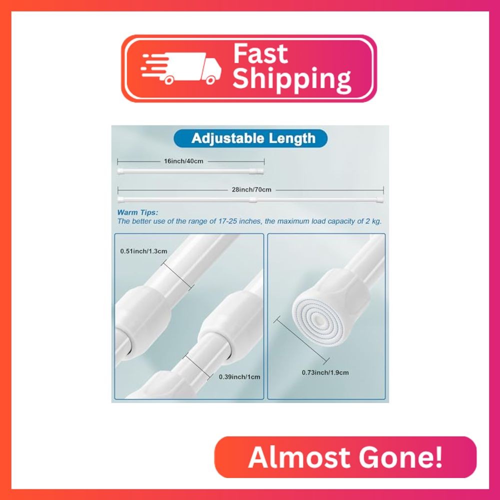 Aisoso 2 PCS Spring Tension Curtain Rods Telescoping Small Short Window Rod No D gallery