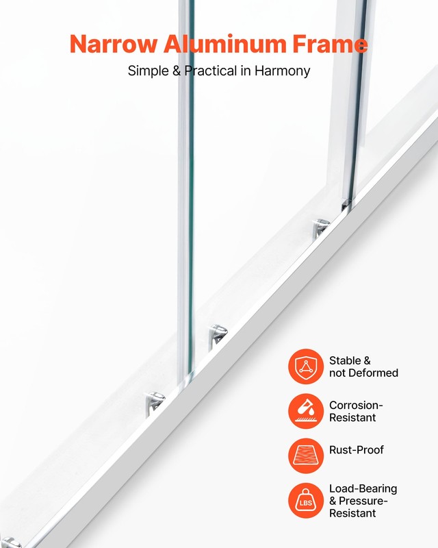 VEVOR Semi-frameless Double Sliding Shower Door SGCC Tempered Glass 1/4" Chrome gallery