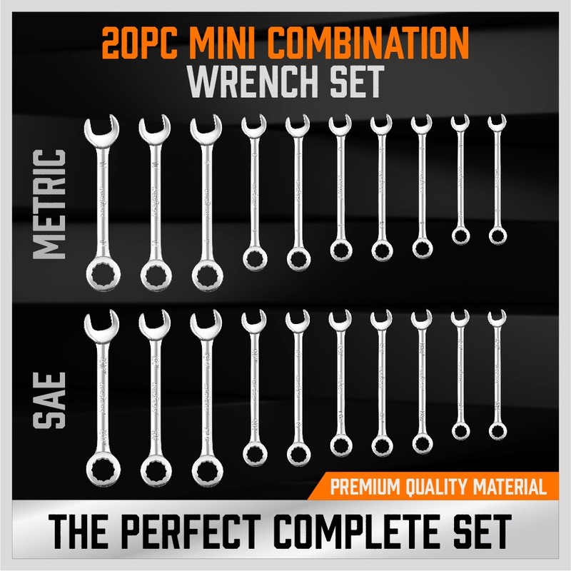 22PCS Combination Wrench Set Ignition Spanner Steel Tools Metric SAE Mini Small gallery