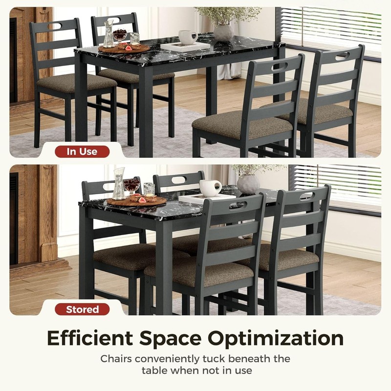 Kitchen Table and Dining Room Table Set, Wood Faux Marble Kitchen Sets for 4 gallery