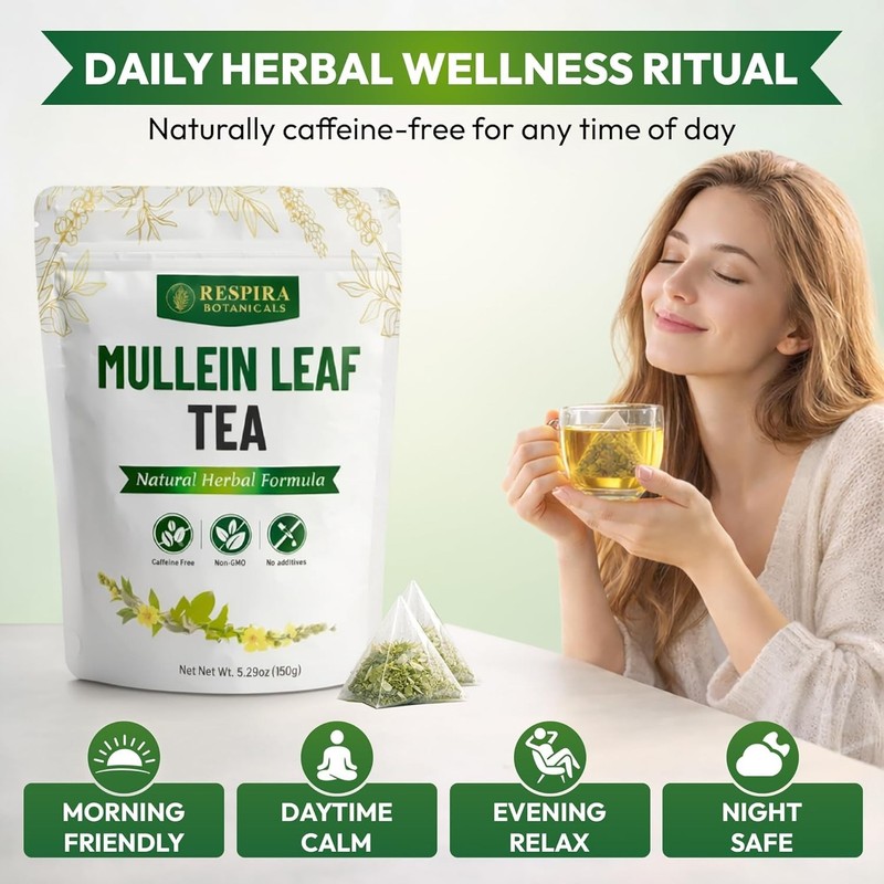 Respira Botanicals - Mullein Leaf Tea Bags for Lungs Cleanse and Respiratory Sup gallery