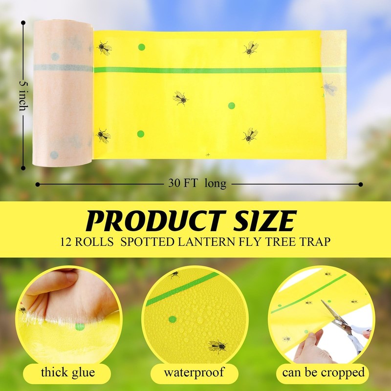 12 Rolls Spotted Lanternfly Trap - 30ft Sticky Strips for Trees, Plants & Garden gallery
