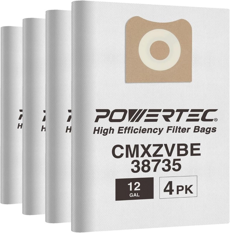 POWERTEC Filter Bags Replacement for CMXZVBE38735 Fine Dust Wet/Dry Vac, 4 PK gallery
