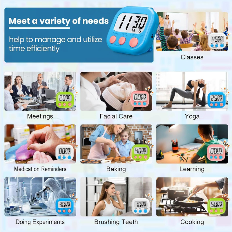 12 Pack Digital Kitchen Timers Large LCD Magnetic Countdown Timers with Alarm gallery