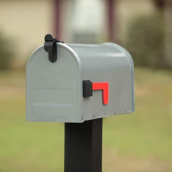 Post Mount Mailbox Gray Medium-Sized Galvanized Steel Ribbed Body Fade Resistant gallery
