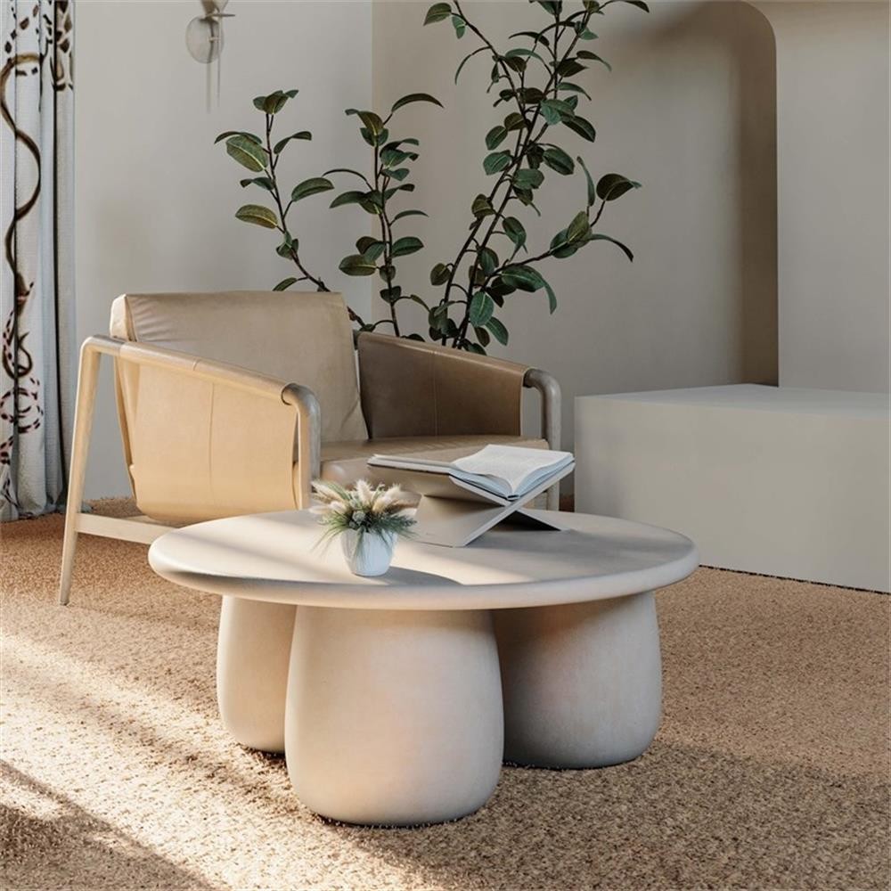 Pemberly Row Contemporary Cream Round Coffee Table - 33.9"W x 33.9"D x 15.7"H gallery