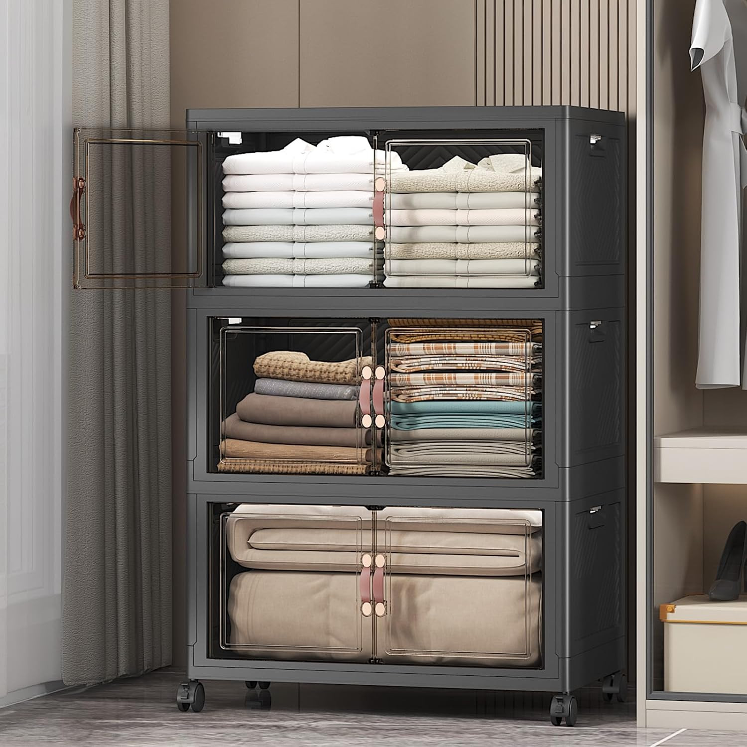 Extra Large Stackable Storage Bins with Lids & Wheels & Door,Foldable Collapsibl gallery