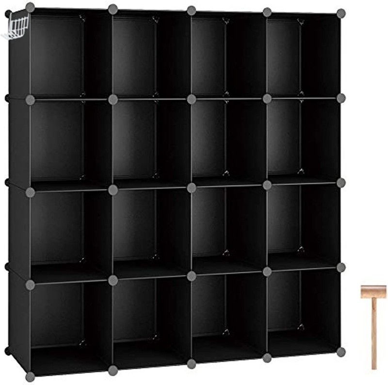 Functional 16-Cube Storage Unit - Black Plastic Organizer, Space-Saving Design gallery