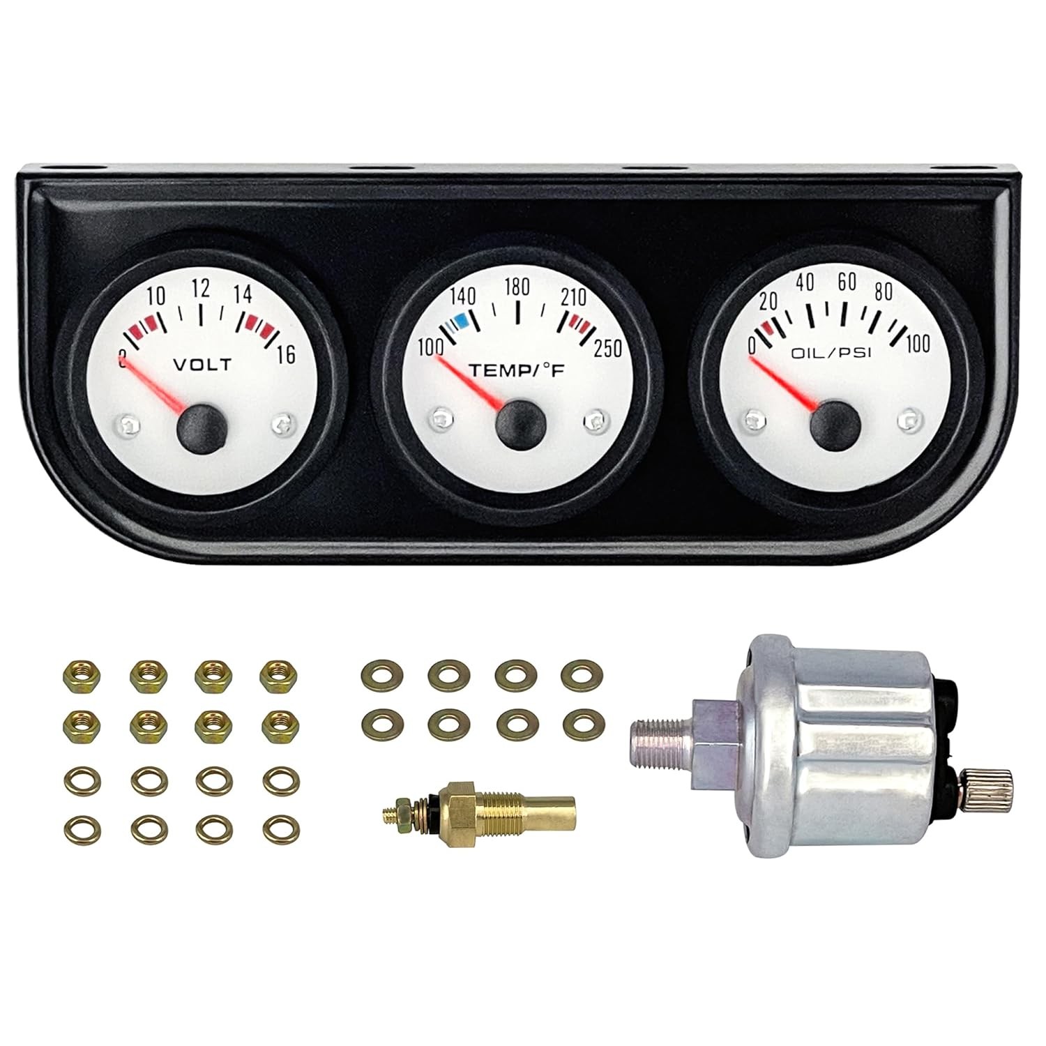 3 in1 Triple Auto Gauge Meter Kit 52mm (8-16V Volt Meter +100-250℉ Water Tempe gallery