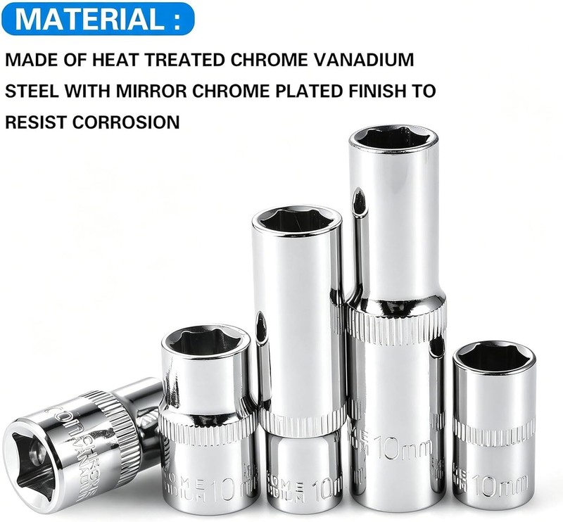 10pc 10mm Socket Set 1/4 & 3/8 Drive Impact Sockets Deep Shallow 6 & 12 Pt Cr-V gallery