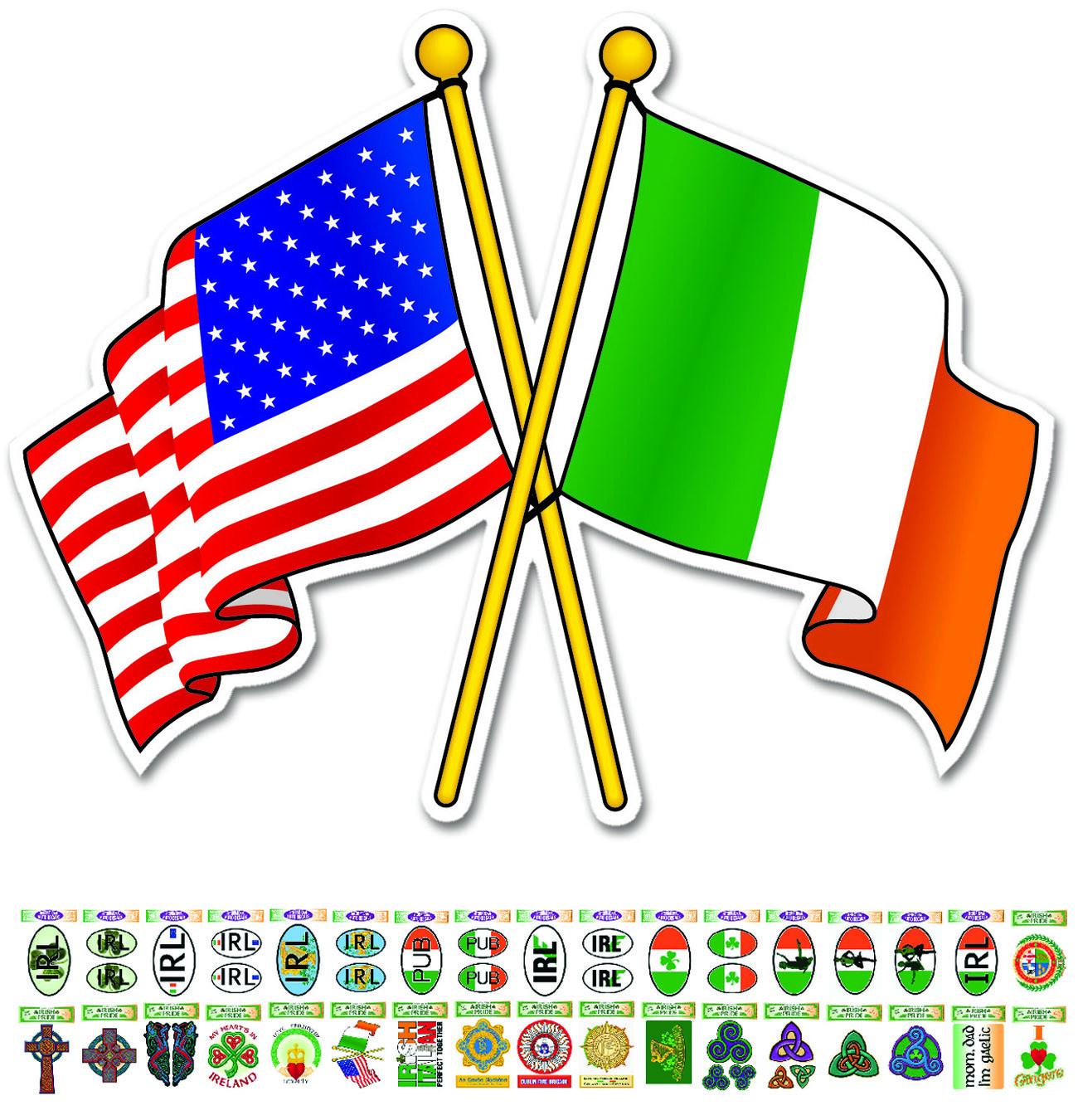 Irish American Cross Flags Together Ireland Irish Decal Sticker gallery