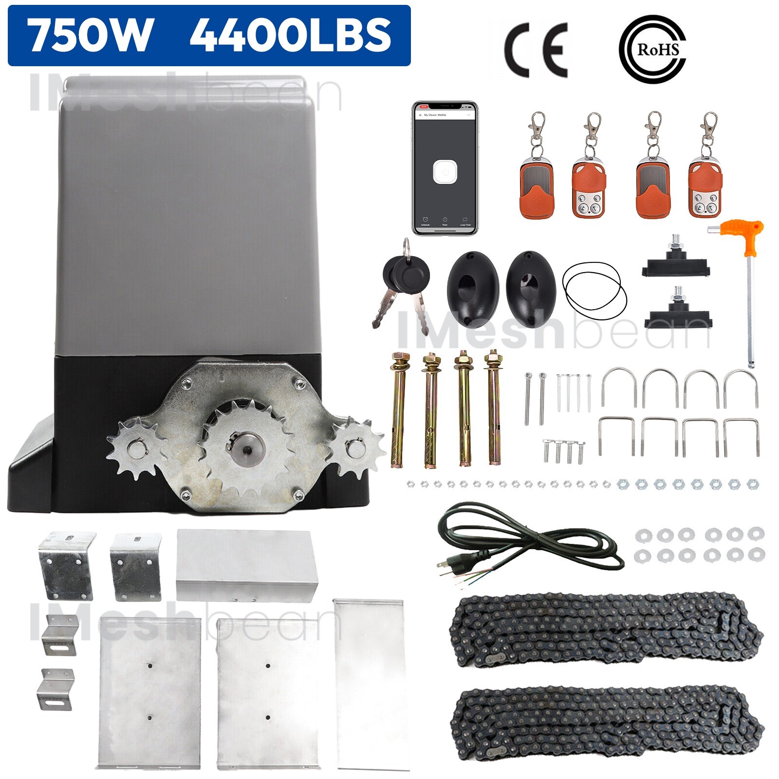 750W 4400lbs Electric Automatic Sliding Gate Opener Motor APP Control 4 Remotes gallery