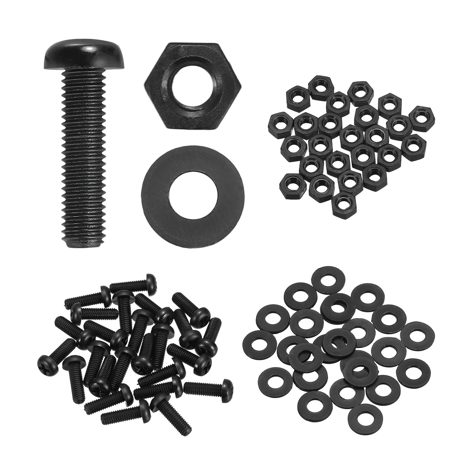 25 Set M5x20mm Nylon Round Head Bolts Hex Nuts Washer Combination Kit, Black gallery