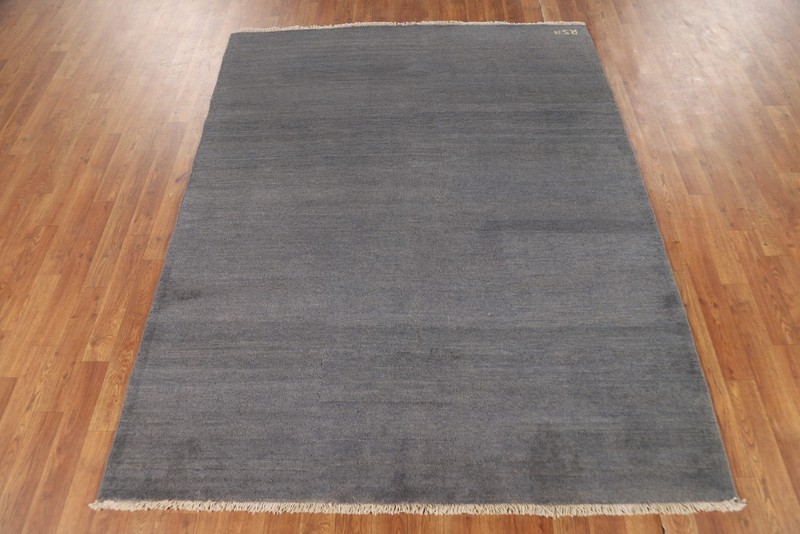 Premium Quality Gabbeh Solid Design Wool Foyer Rug - Greys & Charcoal 5x6 ft gallery