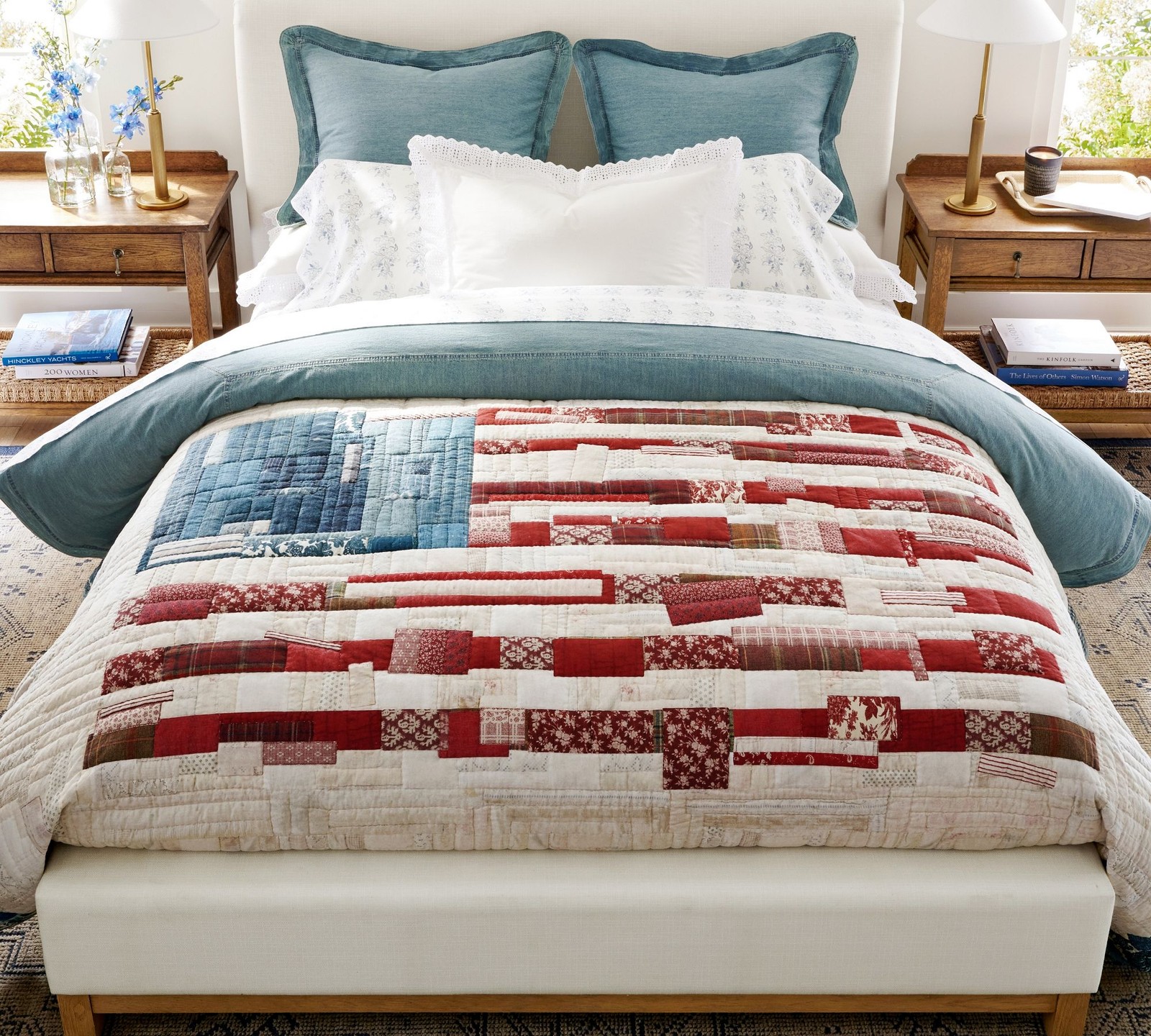 Pottery Barn Americana Flag Reversible Quilt/Quilted Sham Patriotic 4th of July gallery
