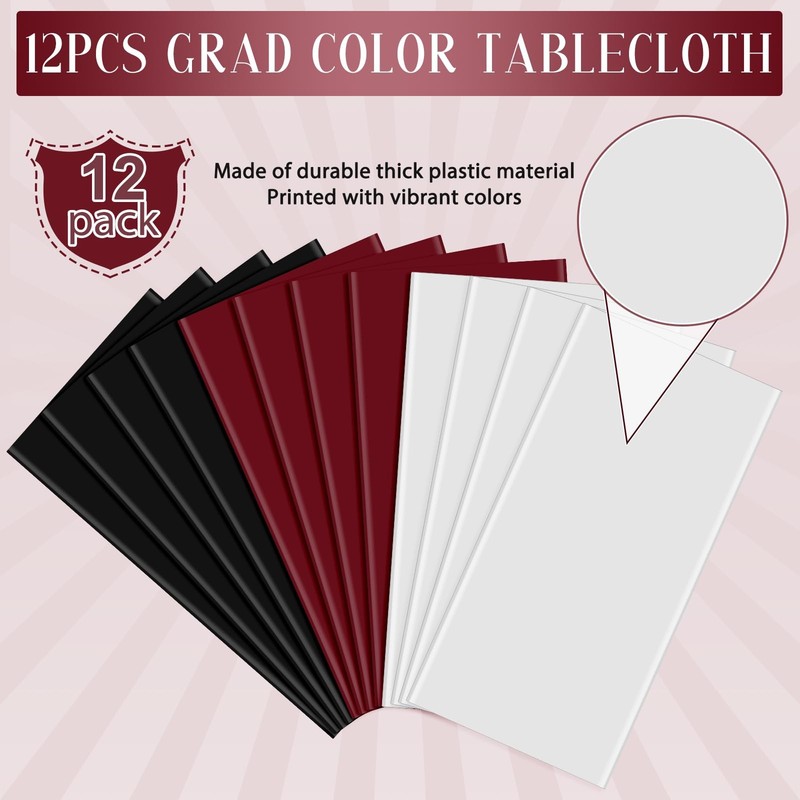 12 Pcs Maroon Black White Plastic Tablecloths Bulk,54 x 108 Inch Disposable R... gallery