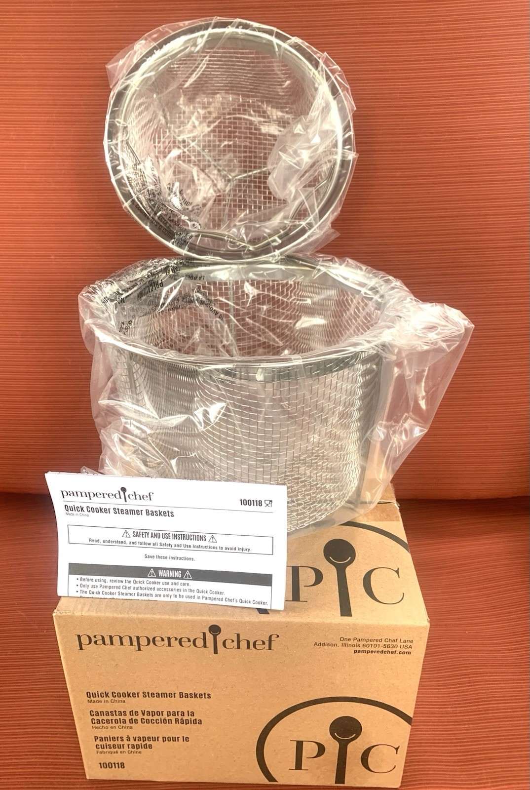 Pampered Chef Quick Cooker Stainless Steamer Baskets (2) #100118 new in box. gallery