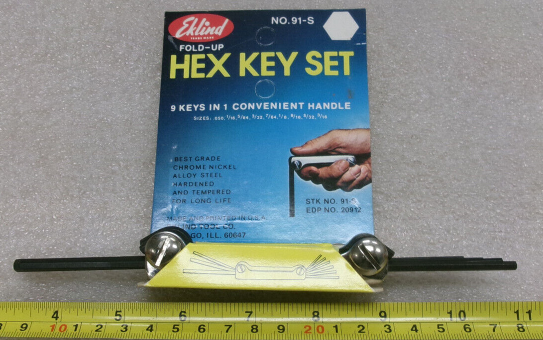 EKLIND FOLD-UP SAE INCH HEX KEY SET 9 IN 1 NO. 91-S EDP NO. 20912 #413D gallery