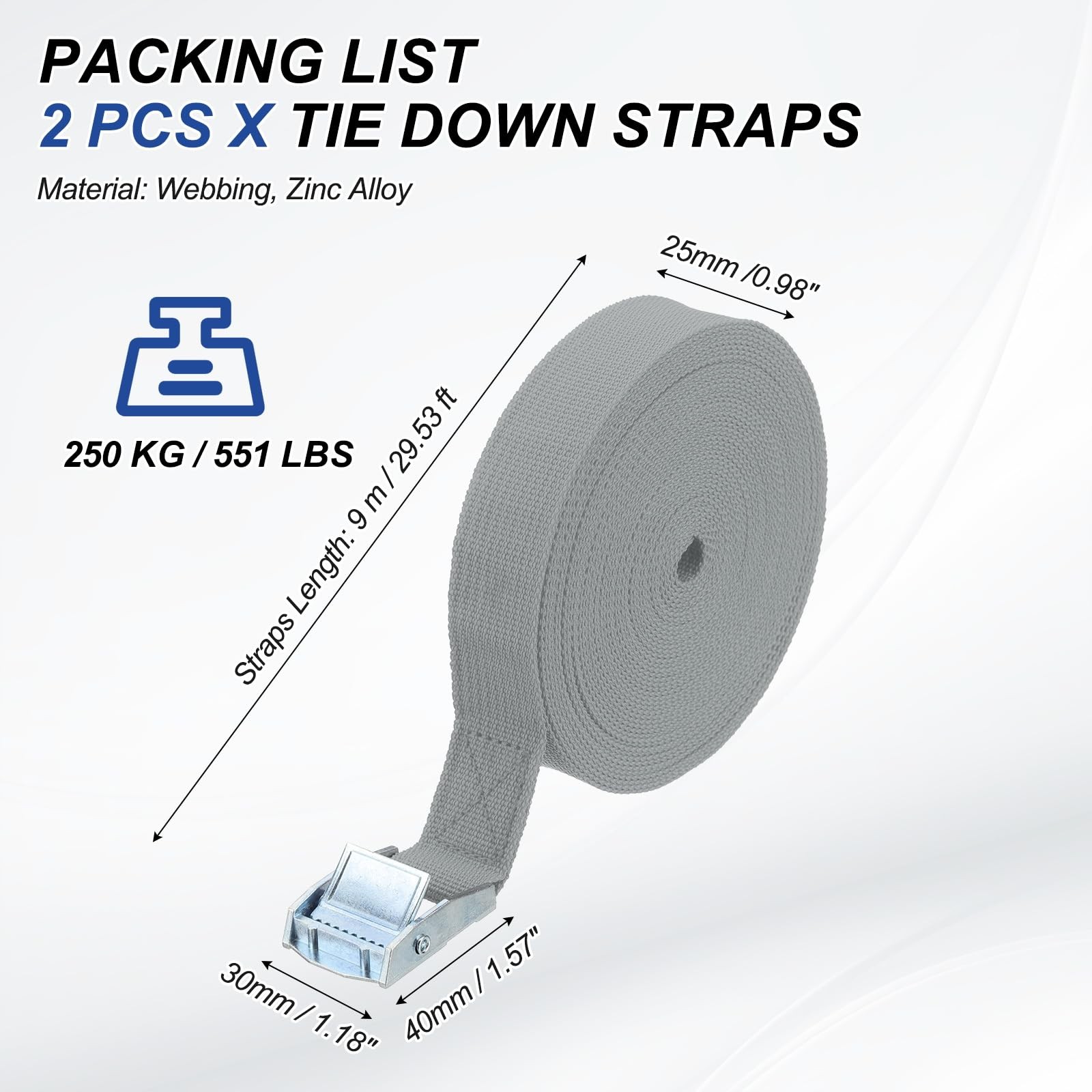 Adjustable HeavyDuty 1" x 30 ft Lashing Straps with Buckles for Cargo, Kayaks gallery