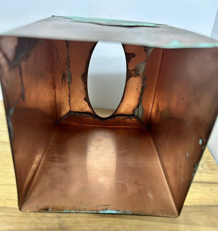 Upright Square DIstressed Rustic Copper Tissue Box Cover Holder with Patina gallery