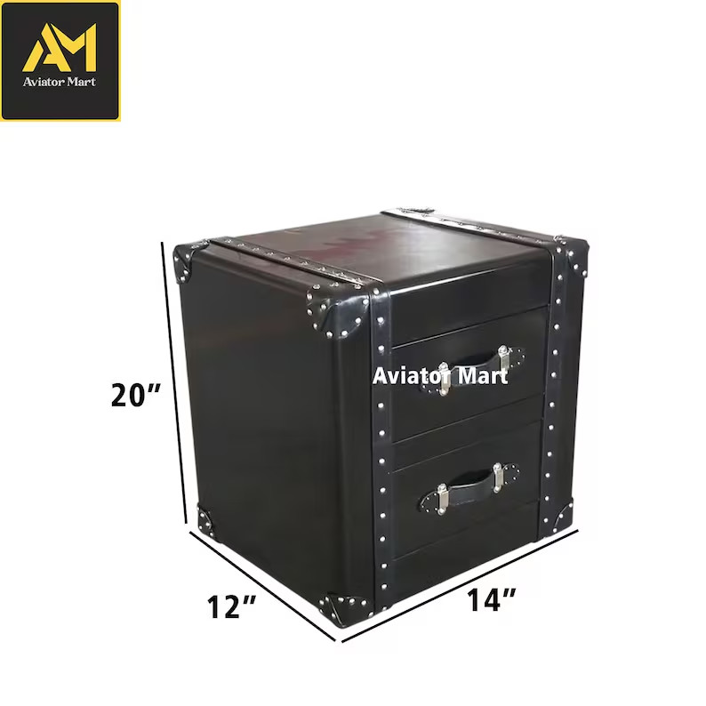 Black Aviator Side Table with 2 Drawers Aluminum Stool for home office Decor gallery