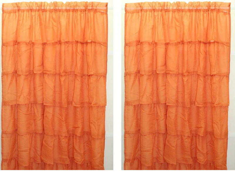 2PC Gypsy Ruffled Sheer Layered Curtain Panel Bouffant Crushed Ruffles Lorraine gallery