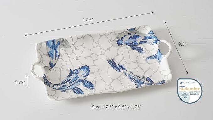 PAMPA BAY Melamine serving tray Platter KOI FISH 17.5 x 9.5 coastal NEW gallery