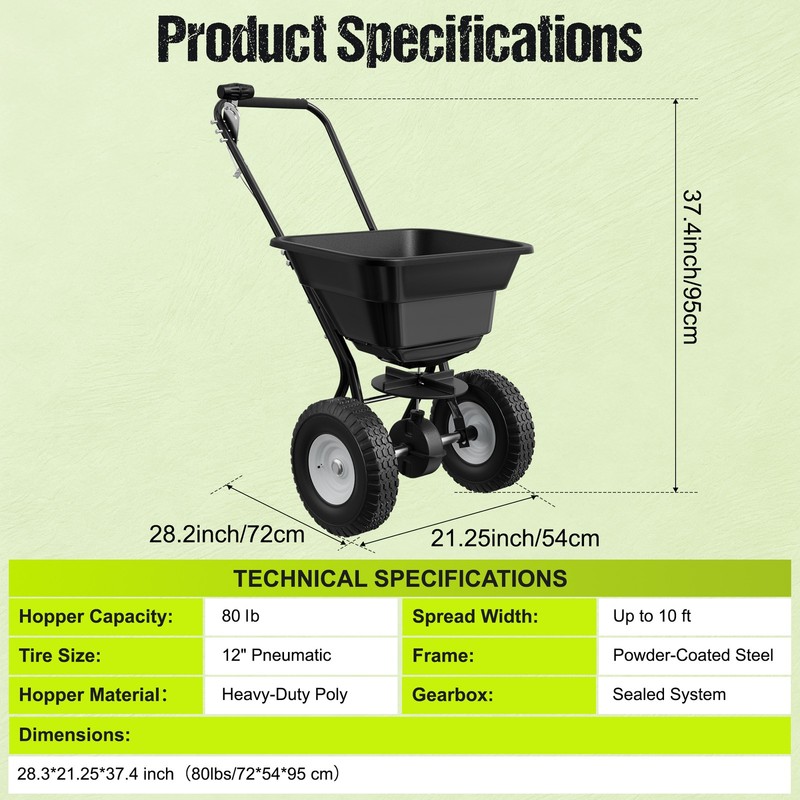 Fertilizer Spreader 80LBS Capacity 0–10FT Spreading Width Seed & Salt Spreader gallery