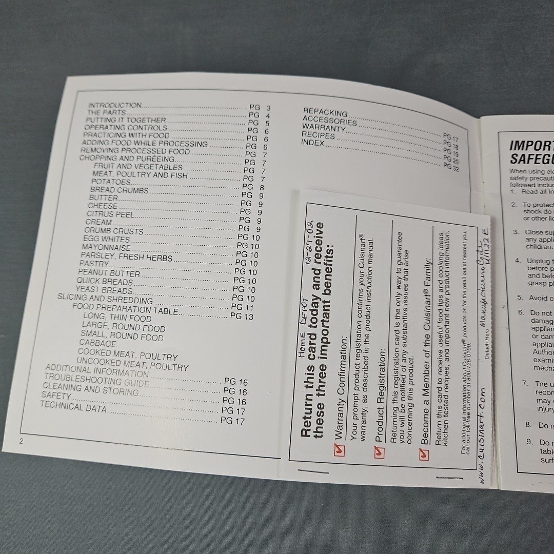 Cuisinart Food Processor DLC-5 User Manual Instructions and Recipe Booklet gallery
