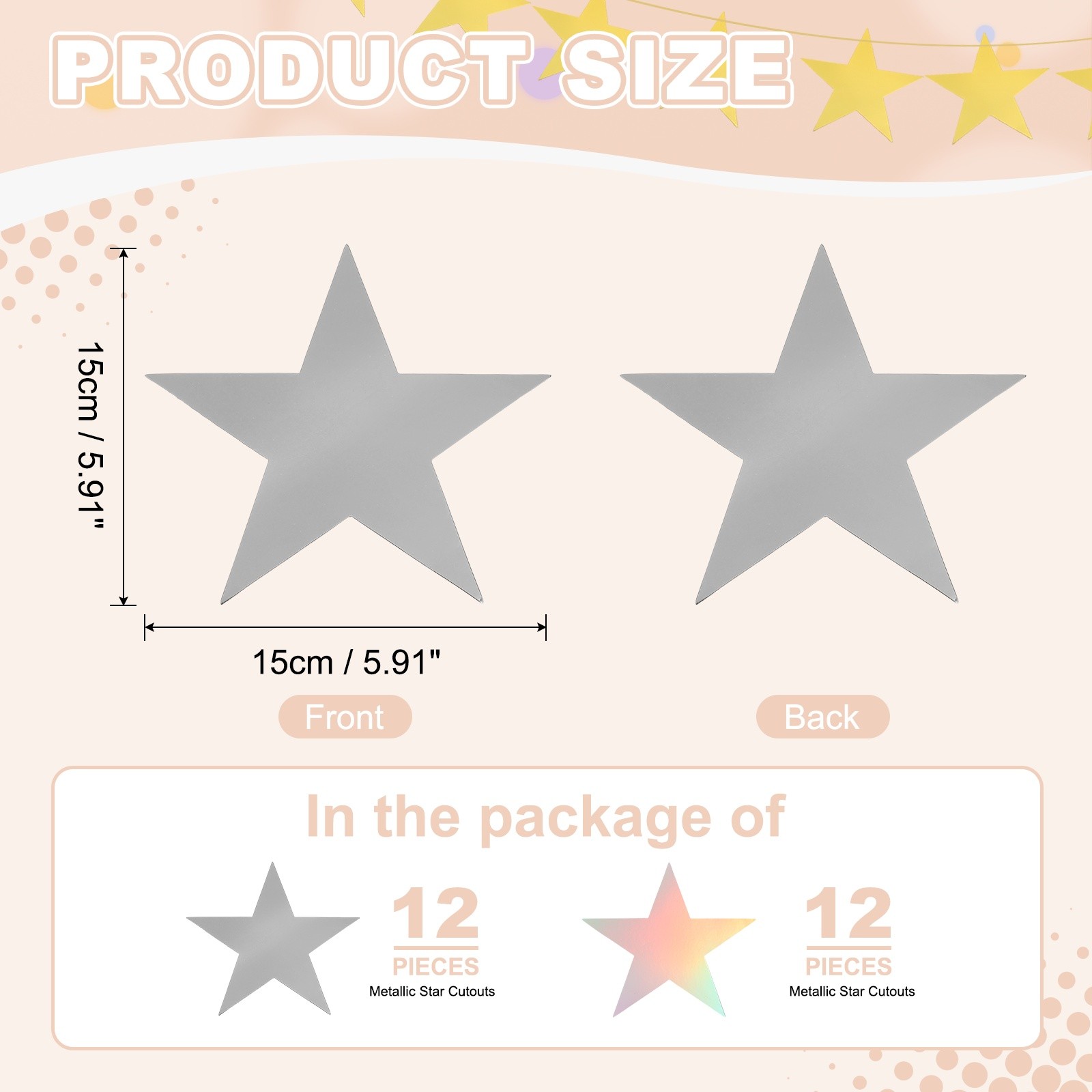 24 Pcs Stars Cutouts, 6 Inch Double Printed Paper Stars,Silver/Iridescent Silver gallery