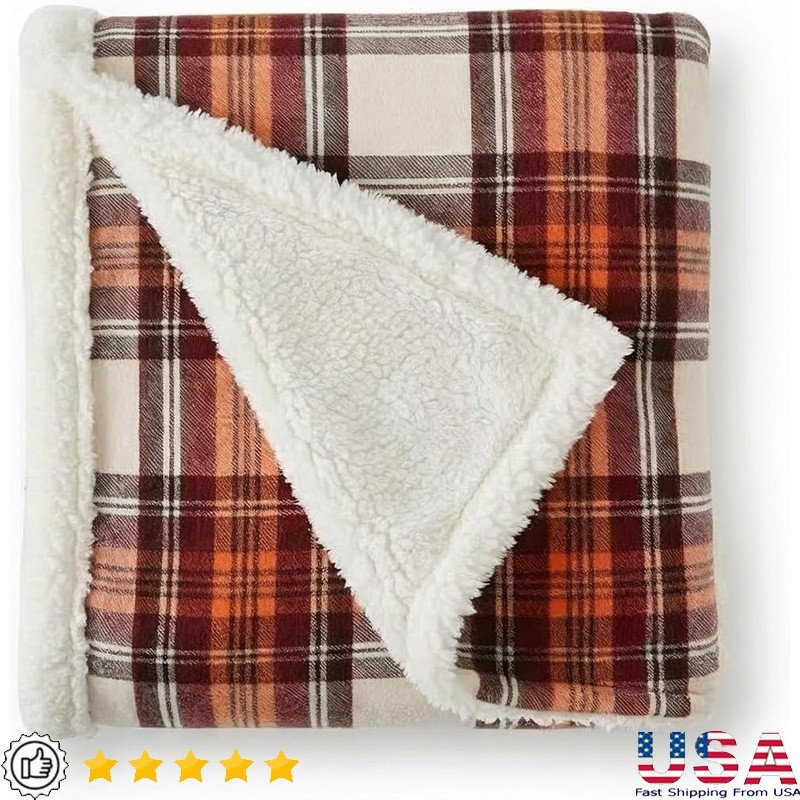 Reversible Sherpa Fleece Throw Blanket Plaid Couch Decor Cozy Soft Warm New gallery