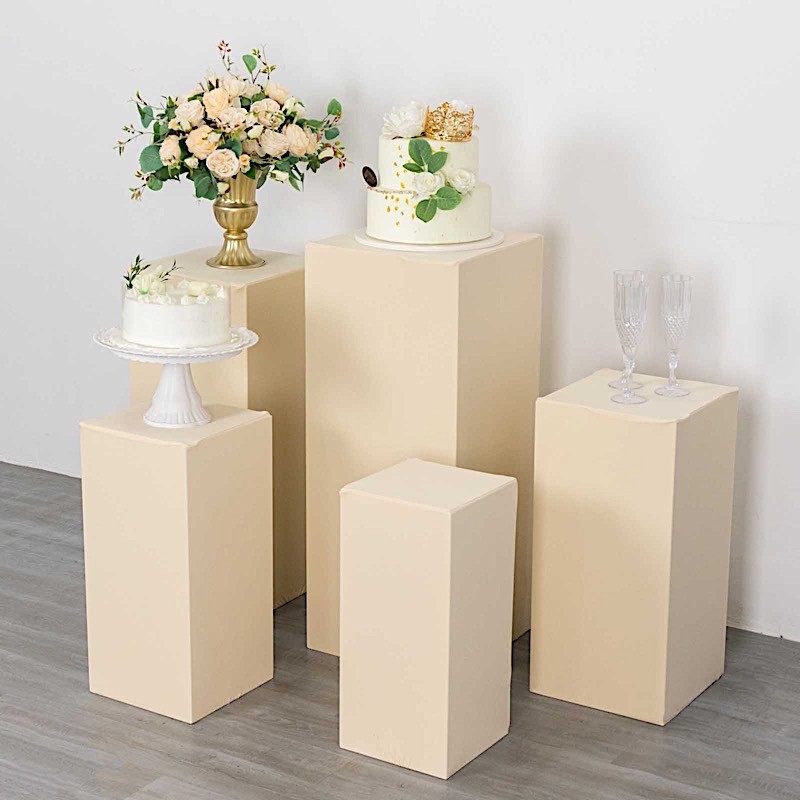 5 BEIGE Fitted Spandex Rectangular Display STAND COVERS Set Decorations