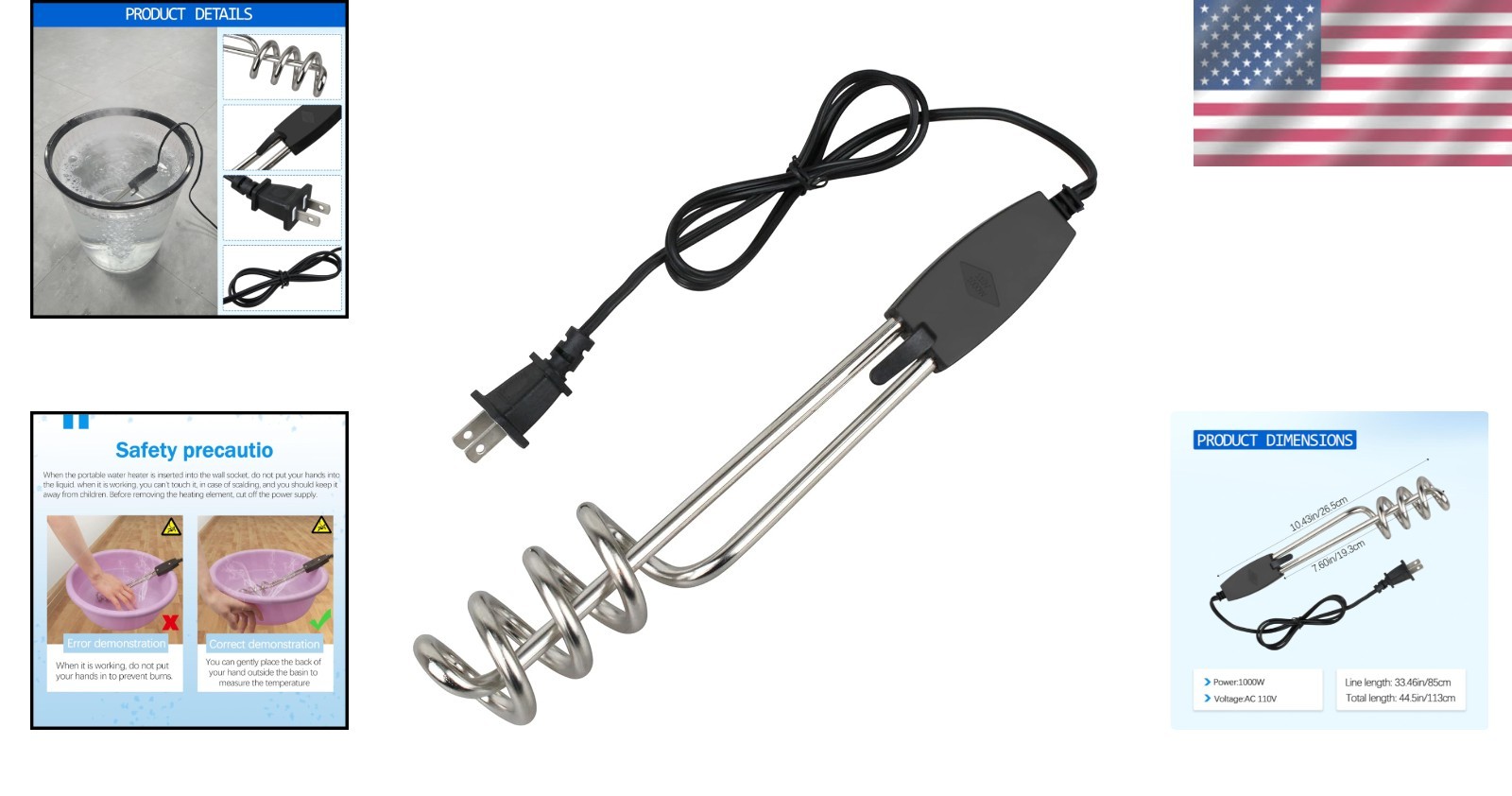 Portable Immersion Heater, 1500W/1000W Submersible Water Heater - Safe & Durable gallery