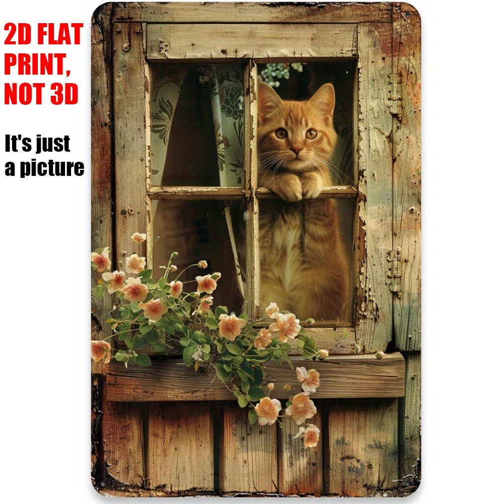 Retro Garden Metal Signs Wall Art Kitty Cat Lover Farmhouse Decor Floral Rustic gallery