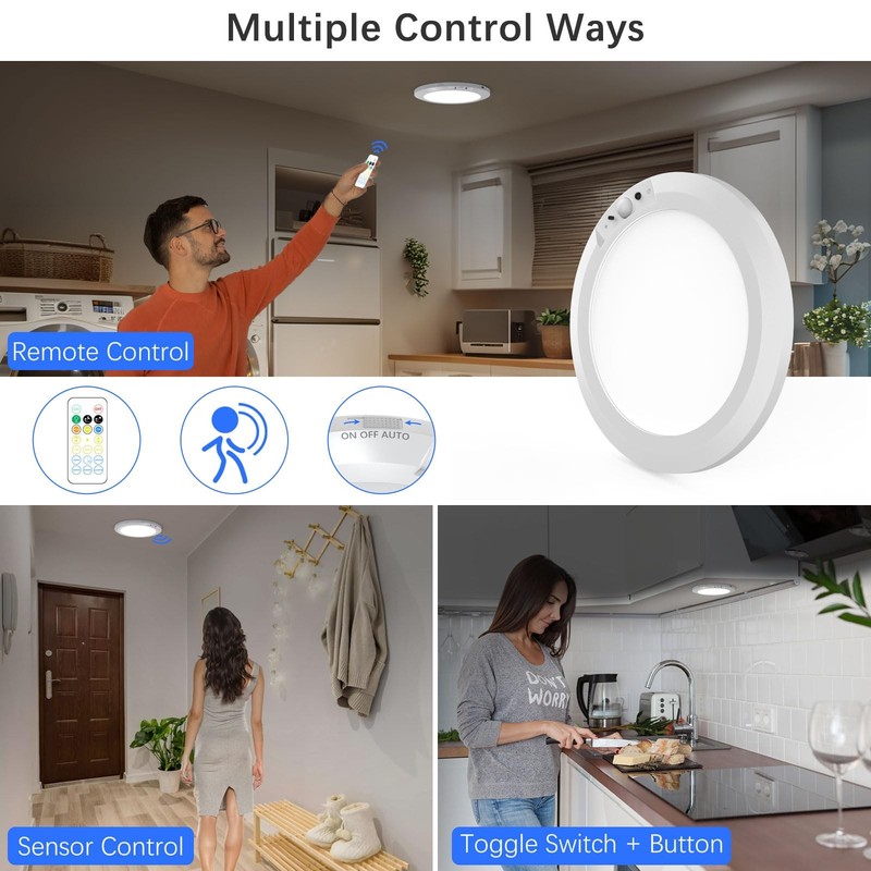 2/4 Pack Wireless Rechargeable Motion Sensor Ceiling Light with Remote Control gallery