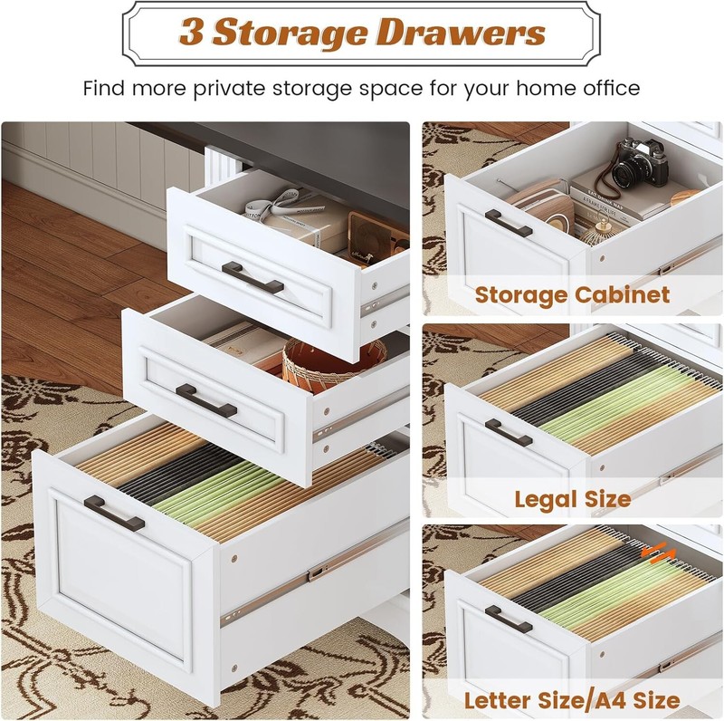 55" Executive Computer Desk with 3 Drawers, Farmhouse Home Office Desk (White) gallery