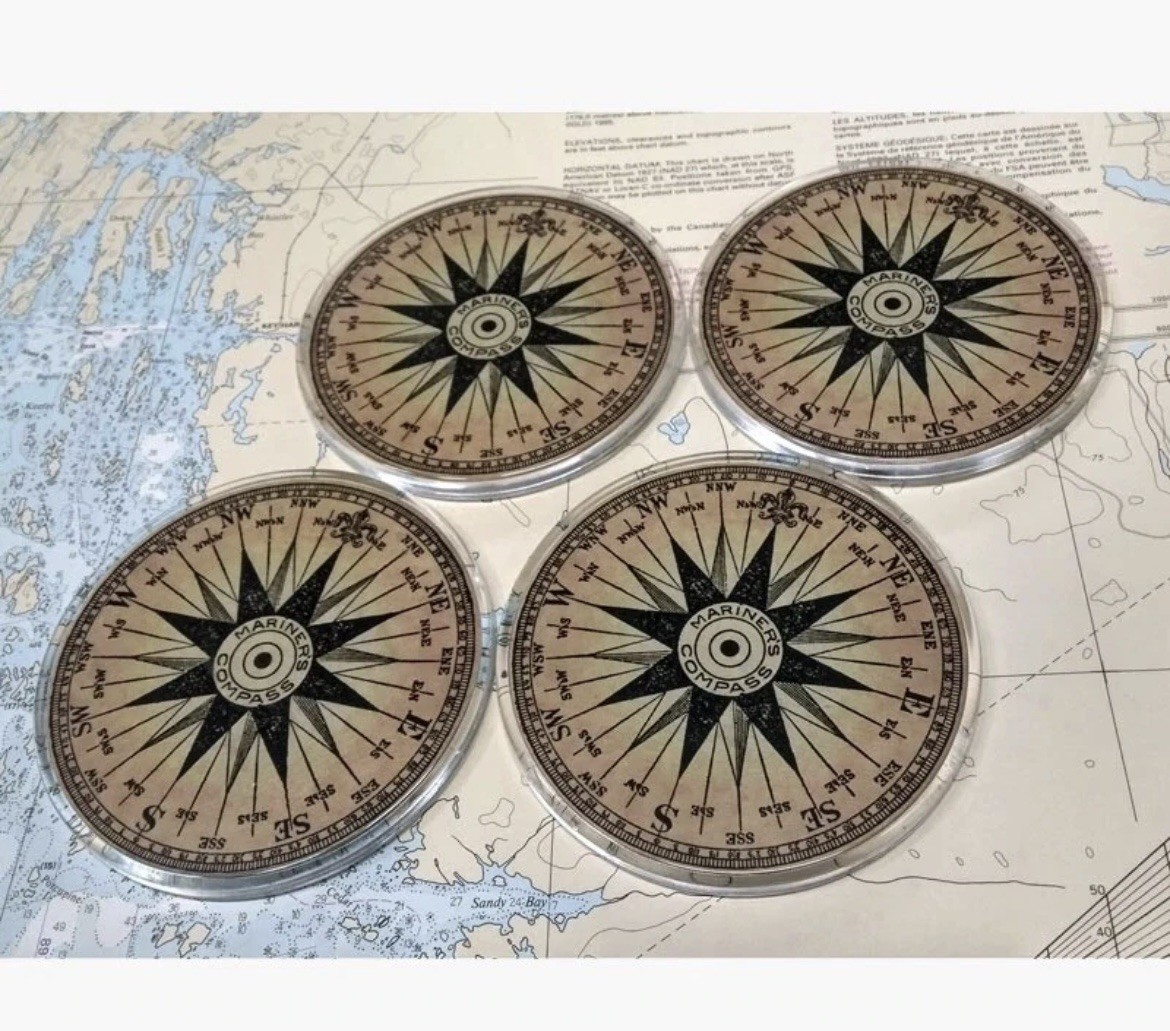 Trintec Mariner's Compass 4-Piece Round Acrylic Coaster Set gallery