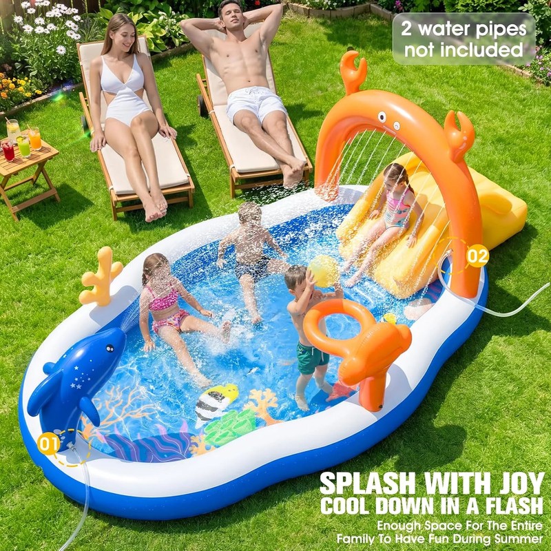 2026 Large Inflatable Play Center,Toddler Pool with Water Slide&Sprinkler,120"x7 gallery