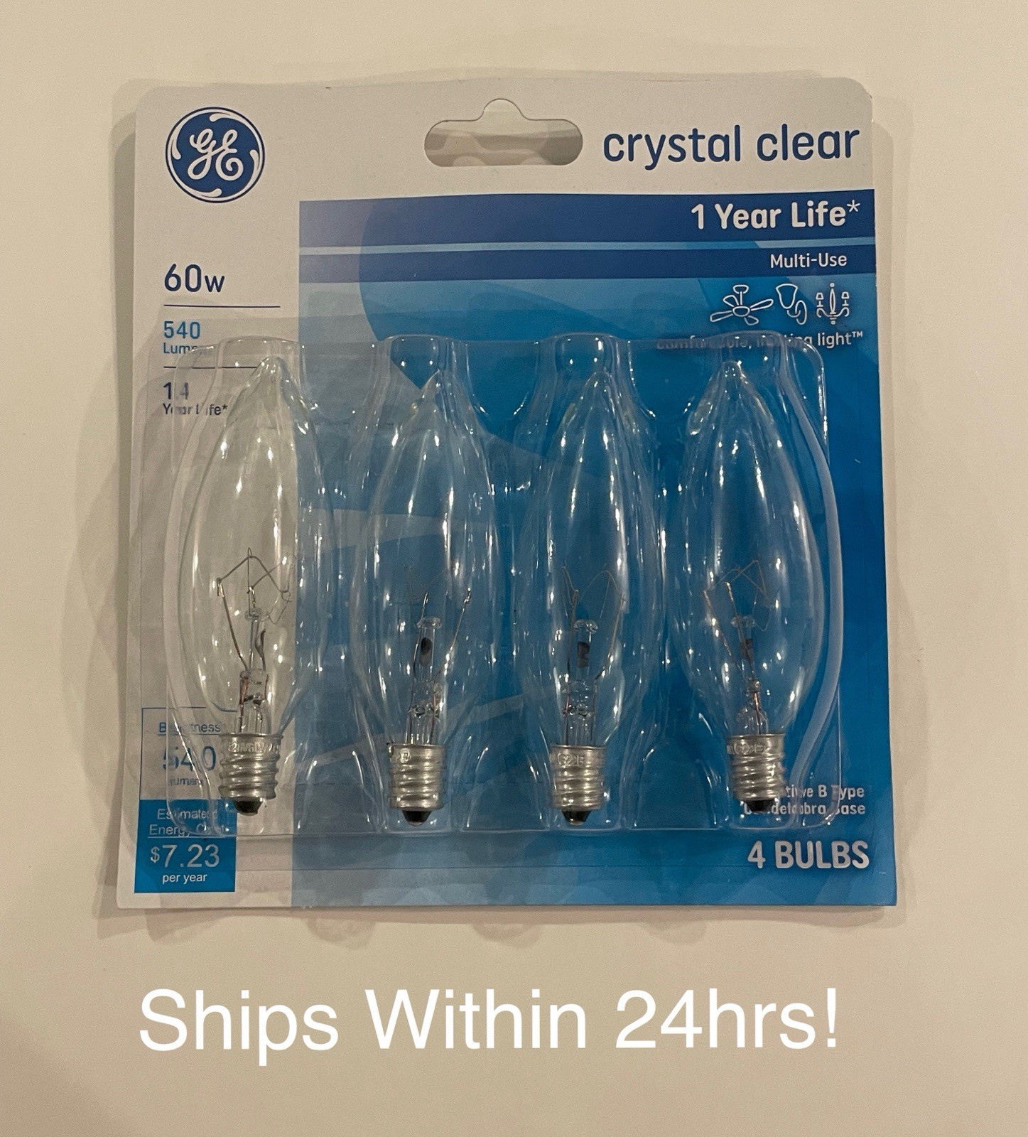 4 GE 60w Decorative B Multi Use Candelabra Base Bulbs Crystal Clear 4PK Bulb gallery